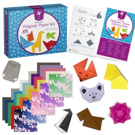 Pinwheel Crafts Origami Paper Kit 50 Projects with 450 Sheets of Colored and Patterned Paper - Easy Origami Kit for Kids Ages 5-8+, Fun Art and Crafts Gift Set for Boys and Girls