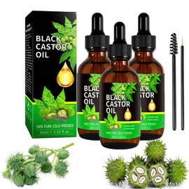 Aceite de Ricino 100% Orgánico, Aceite de Castor para Cabello, Pestañas, Cejas y Crecimiento del Vello - Mujeres y Hombres, 60ml/2.0 Fl Oz (3 Botellas)