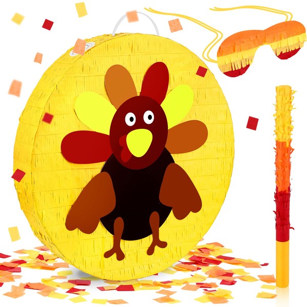 Large Turkey Pinata Thanksgiving Fall Pinata Large Sized Pinata for Birthday Party Thanksgiving Fall Harvest Decorations with a Blindfold and Bat and Confetti 19.7 x 19.7 x 3 Inch