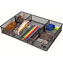 VyGrow Desk Drawer Organizer Tray, Metal Mesh Drawer Organizers Office, 6 Adjustable Compartment, Desk Organizer Tray for Home Office 12.87L x 8.73D x 1.96H inch, Black, 1PC Medium