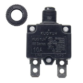 KUOYUH USA 10 Amp 88 Series Quick Connect Terminals Push-to-Reset Thermal Circuit Breaker with Transparent Waterproof Button Dust Cover (1 Pack)