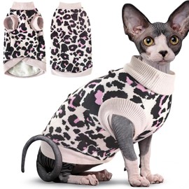 Idepet Cat Clothes Kitten Sweater Soft Kitten Shirt Cute Leopard Print Kitty Vest Pullover Pajamas Jumpsuit Cotton Apparel for Hairless Cats & Puppy (Pink,XS)