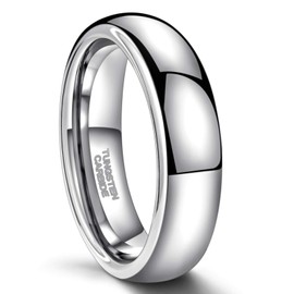Greenpod 6mm Silver Tungsten Carbide Ring for Men Women Wedding Band High Polished Shiny Domed Comfort Fit Size 5.5