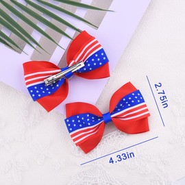 Patriotic American Flag Bow Hair Clips for Girls 2 PCS USA Flag Hair Bows Alligator Clips Barrettes Ponytail Holders Independence Memorial Day Fourth of July Hair Accessories Gift