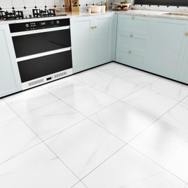 WESTICK 20 Pack White Marble Peel and Stick Floor Tile White Kitchen Vinyl Tiles Peel and Stick Waterproof Thick Vinyl Flooring Sheet Self Adhesive Floor Tiles for Bathroom Bedroom Office 12" x 12"