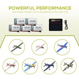 5Pcs 3.7V 500mAh LiPo Batteries with 5-in-1 USB Charger, Rechargeable RC Battery Pack for 2.4G RC Plane/Drones/Quadcopters/Mini RC Toys, Compact Lightweight Spare Power Supply