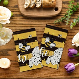 Horaldaily 100 Spring Disposable Paper Decorative Guest Napkins, Flower Bee Yellow Hand Towel for Party Lunch Dinner Kitchen Bathroom