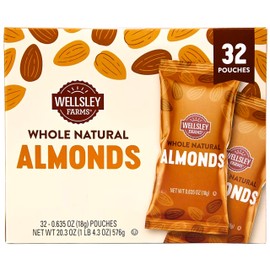 Wellsley Farms 100 Calorie Almond Snack Packs, Gluten-Free, Kosher, Non-GMO, 32-Count Convenient Single-Serve Packs.