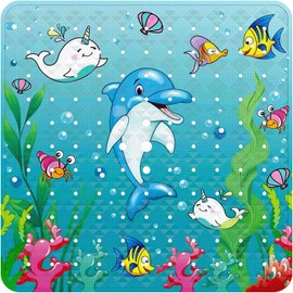 Moulaelos Shower Mats Non-Slip Underwater World Shower Mats with Drain Holes, Machine Washable, Anti-Mould Bath Mat, Safety Mats, Bathtub Mat for Shower or Bathtub, 53 x 53 cm