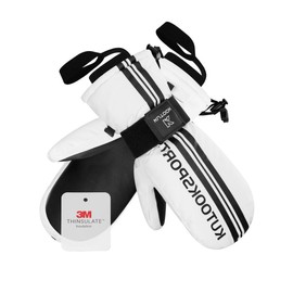 KUTOOK Mittens Ski Gloves Men's Mittens Extra Warm Waterproof Breathable Women's Winter Gloves Mittens with Removable Wrist Guards Snowboarding Skiing Winter Sports White XL