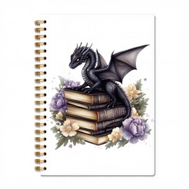 Xiyurlk Fantasy Dragon Spiral Hardcover Notebook, Gothic Notebook Journal for Women, Purple Floral Dragons Journal Diary Gift, Gothic Aesthetic School Supplies for Teens Girls Women 5.5x8.3 Inch