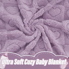 Plush Soft with Heart Checkered Baby Blanket,Fleece Infant Toddler Blankets for Girls Boys,Warm Lightweight Breathable Newborn Receiving Blankets for Crib Stroller 32"×37"(Purple,Heart)