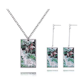 Anime Sanemi Hanafuda Earrings Necklace Set - Accessories for Kimetsu No Yaiba Cosplay