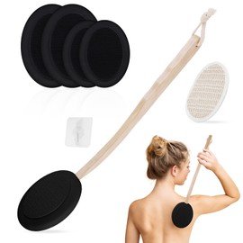 LOPHE Back Cream Applicator, 7 Pack Back Applicator for Cream, Sun Cream Applicator, Long Handled Lotion Applicator for Self-Applying, 2 in 1 Body Brush with 4 Pads, Bath Brush and Hook (Black)