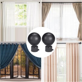 Xrten Curtain Pole Finials, 2 Pcs Round Curtain Rod Ends Replacement Sphere Drape Rod Finals, Curtain Pole Bracket Finals for 26-28mm Curtain Internal Diameter RodsXrten