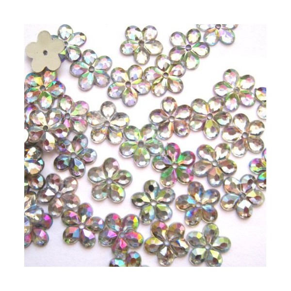 Nakpunar 100 pcs Crystal Clear Iridescent 5 Petal Sew On