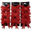 Set Of 9 Glitter RED Bow Christmas Tree Baubles Decorations