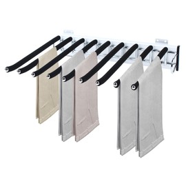 Pull Out Pants Rack Trousers Hanger, 9-Arm Steel Jeans Pants Hangers for Closet, Side Mounted Clothes Hanger Bar, Space Saving Pants Clothes Organizers and Storage (Left Side Mounted)