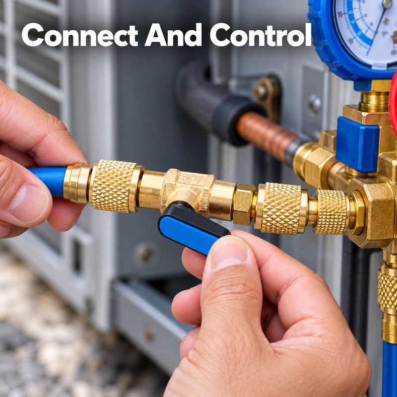 G1/4 Brass Refrigeration Ball Valve Adapter, HVAC Refrigerant Charging Vacuum