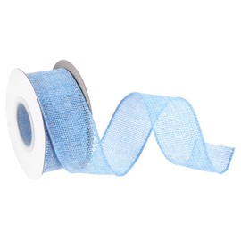 MECCANIXITY Burlap Ribbon Fabric Wired Edge Ribbons Light Blue 1-1/2 Inch x 5 Yard Wired Ribbon for Gift Wrapping, Bow, Wreath, Christmas Tree, Flower Bouquet, with Roller