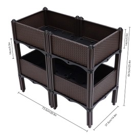 Plastic Raised Garden Bed Elevated Planter for Growing Vegetables Flowers 2-Layer Garden Planter Box for Backyard Patio Garden