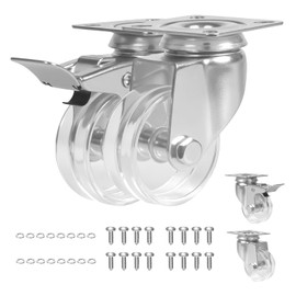 Fixhando 2 Inch Clear Caster Wheels Set of 4, 360 Degree Swivel Top Plate Caster with Brake, Transparent Furniture Wheels for Cabinet, Ottoman, Workbench, Trolley, Shelf