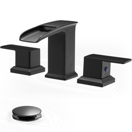 HOIGY Waterfall Bathroom Faucet Set and Kitchen Faucet with Pull Down Sprayer, 3-Function Pull Out Kitchen Sink Faucets, Single Handle High Arc Faucet for Kitchen Sink, Black