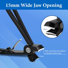 Euqvunn Nail Clippers, Toe Nail Clippers for Thick Nails, Heavy Duty Toenail Clippers with 16mm Wide Jaw Opening, Large Fingernail Clippers, Stainless Steel Nail Cutter for Men Women Seniors