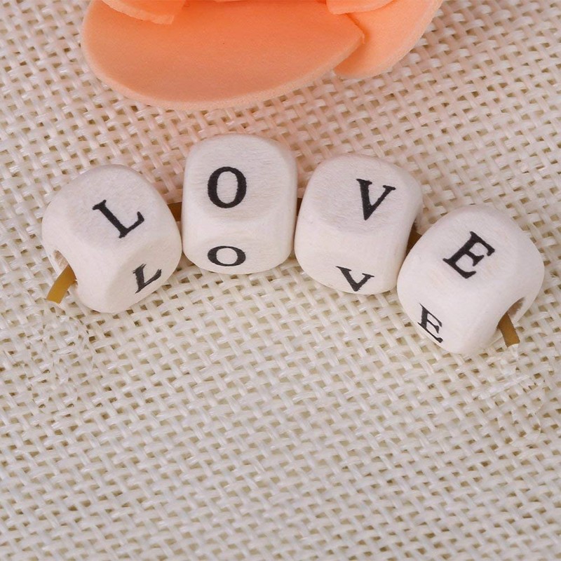 Wooden Letter Beads, Letter Beads, 100 Pieces Cube Beads Cube