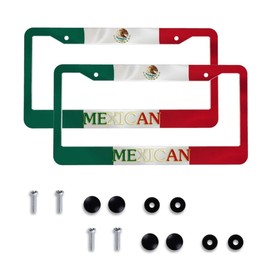 Mexico Flag License Plate Frame - 2 Pack Mexican Flag License Plate Frames Cover Aluminium Cars Decor 2 Holes and Screws Fits Standard US Vehicles Size 12.3 x 6.3 Inches