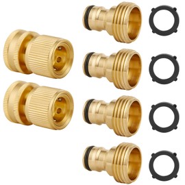 BILAL Quick Connect Hose Fittings, Garden Hose Quick Connect Kit, Solid Brass Standard 3/4 Inch GHT Thread Fitting No-Leak Water Hose Female and Male Adapter (6 pc Connect Set)