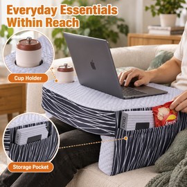 Memory Foam Lap Desk Pillow for Reading & Gaming – U-Shaped Design with Cup Holder and Storage Pocket for Bed & Sofa