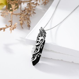 Reaii Natural Black Onyx Wolf Necklace for Women 925 Sterling Silver Wolf Head Pendant Wolf Charm Jewelry Wolf Gifts for Mom Wife