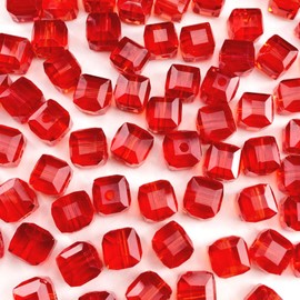 Jmassyang 100 Pieces 8mm Cube Crystal Glass Beads Square Spacer Beads with Hole for DIY Crafts Jewelry Making, Bracelets Necklaces Earrings Wind Chimes Suncatchers(Red)
