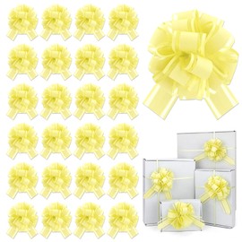 24 PCS Yellow Ribbon Bow for Gift Wrapping Pull Bows Organza Bows Ribbon Baskets Wedding Christmas Birthday Party Gift Valentine's Day Flower Gift Boxes Bouquets Festivals Decoration