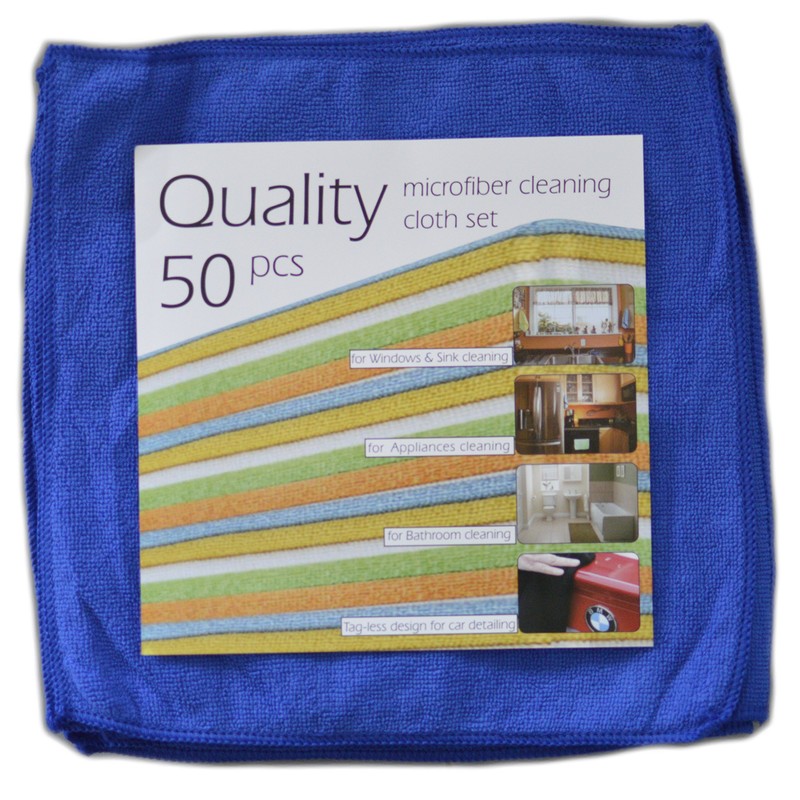 Quality Microfiber MFCB50 Cleaning Cloth, Blue, 50 Piece