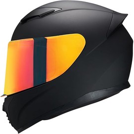 Full Face Helmet Black Motorcycle Motorbike Street Bike Racing Helmets for Adults WS-607 DOT Approved (with Chrome Red, XL)