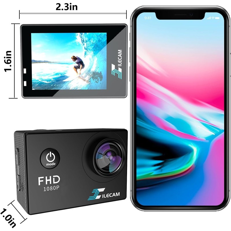 Xilecam Action Camera 1080P 30fps Sports Camera 40m/131ft Underwater Waterproof