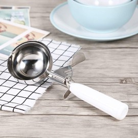Nikou Ice Cream Scoop - Practical Stainless Steel Ice Cream Scoop with Plastic Handle and Kitchen Tool (Colour: White-8cm)