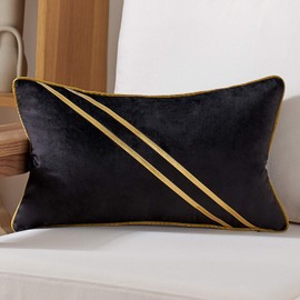 Avigers 12 x 20 Inch Black Gold Leather Striped Lines Velvet Cushion Case Luxury Modern Throw Pillow Cover Decorative Pillow for Couch Living Room Bedroom Car