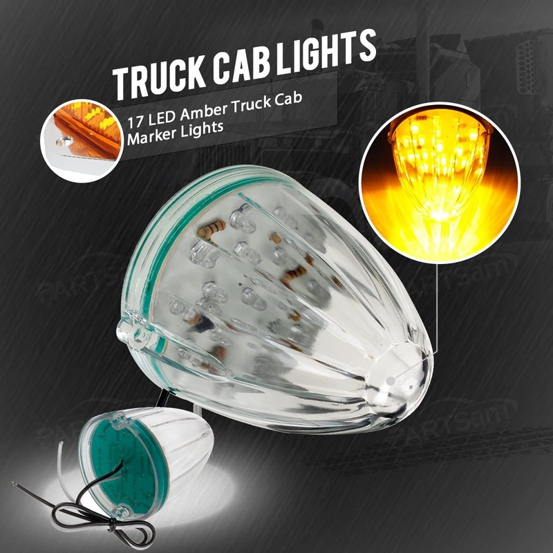 Partsam 7pcs Top Roof Running Amber Cab Marker Lights 17LED