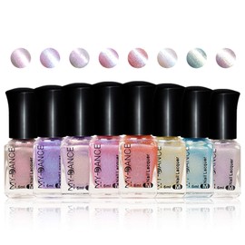 Gireatick 8 Bottles Mermaid Pearl Shell Nail Polish Transparent Shell Mica Lacquer Shiny Shimmer Manicure Varnish Crystal Nail Art Set 8 Colours