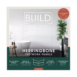 Build & Batten 8 Pack HERRINGBONE FRETWORK 22" x 22" Polystyrene Wall Panels Moulding Paintable