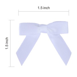 Meseey 100 Pcs 1.5 Inches Premade Craft Bows Self Adhesive White Satin Ribbon Bows for Treat Bags Gift Wrapping Basket Wedding Baby Shower Brithday Party(White)