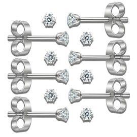 10 Pairs Small Stud Earrings for Women – Hypoallergenic Stainless Steel Tiny Earrings for Sensitive Ears, Cubic Zirconia Simulated Diamond Stud Earrings (2mm-10 pairs-silver)