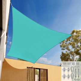 E&K Sunrise 14' x 17' Sun Shade Sail Rectangle Canopy Shade Cover with Hardware Kit UV Block for Outdoor Pergola Patio Backyard Garden Deck (Turquoise)