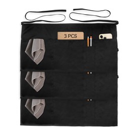 Xeoxarel 3 Pack Server Aprons with 4 Pockets, Unisex Waitress Waiter Waist Apron for Women and Man Half Black 11.5''