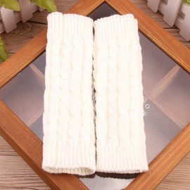 LCHULLE Women's Fingerless Gloves Winter Arm Warmers Gloves Women's Short Knitted Half Fingerless Mittens for Women and Girls, White