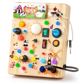 Joyreal Busy Board, Montessori Toys, Wooden Busy Board with LED Light Up Switch,  Learning Sensory Travel Toys, Valentine's Day Gifts Idea for Kids:_MX049(farm)