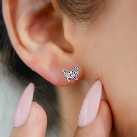 Butterfly Earrings Gifts for Women, Easter Basket Stuff Gift CZ Stud Earrings for Women Trendy Stainless Steel Jewelry with Gift Box, Ideal Gifts for Her Birthday Gift 6 7 8 9 12 16 21 Years Old